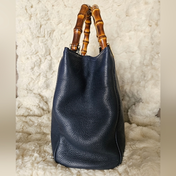GUCCI 2 Way Bamboo Leather Small Shopper Navy 336032 - Picture 6 of 17